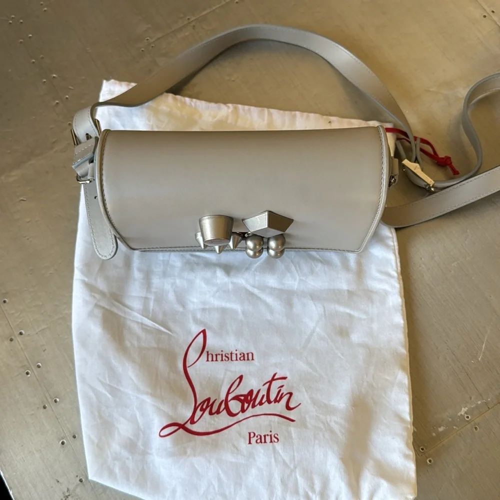 Christian Louboutin Carasky goose gray leather jeweled bag crossbody shoulder